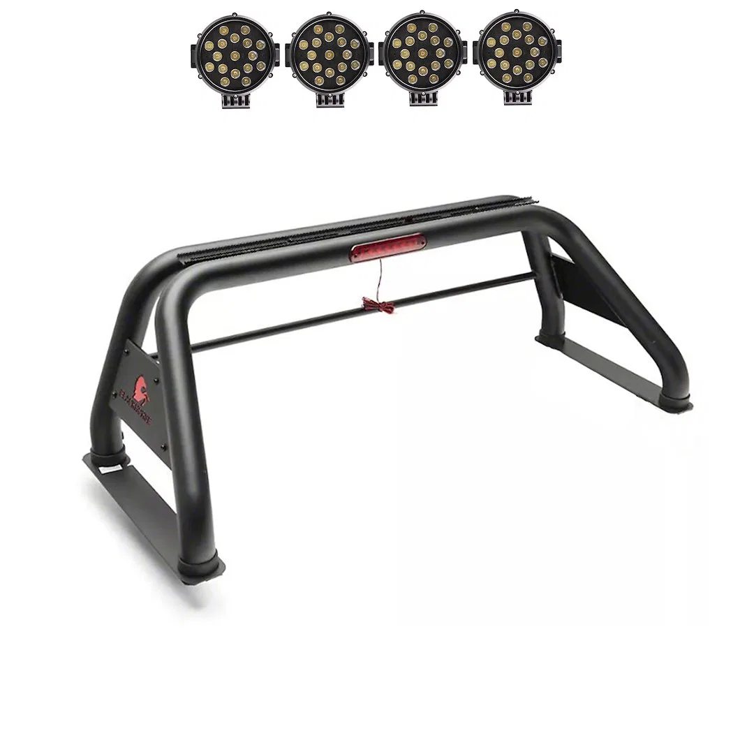 RB001BK-PLB – BLACK HORSE Truck Bed Bar, 4 Inch Diameter Tube Style With 1 Set of 7 Inch Round Black Trim LED Lights ...